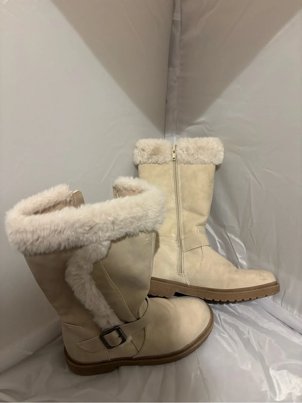 Kids Cream Faux-Shearling Winter Boots